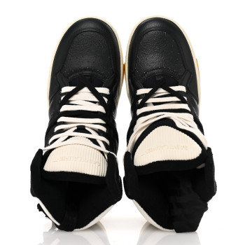 SAINT LAURENT Crackled Calfskin Mens Cure 05 High Top Sneakers 42.5 Black White