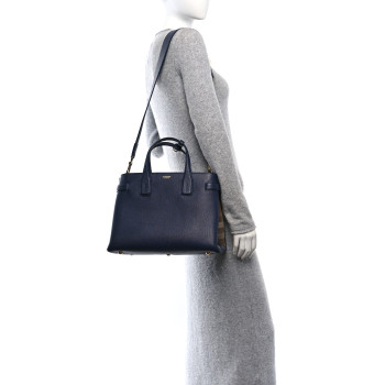 BURBERRY Derby Calfskin Vintage Check Medium Banner Tote Regency Blue