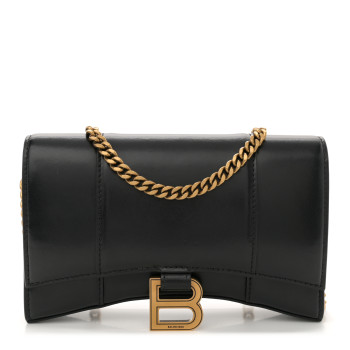 BALENCIAGA Shiny Box Calfskin Hourglass Chain Bag Black