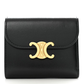 CELINE Shiny Smooth Lambskin Small Triomphe Wallet Black