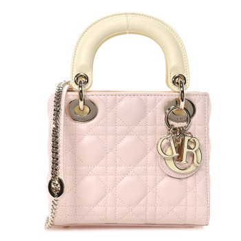 CHRISTIAN DIOR Lambskin Cannage Mini Bi-Color Lady Dior Rose Quartz Pastel Yellow