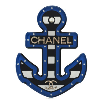 CHANEL Resin Pearl Anchor CC Brooch Black Blue