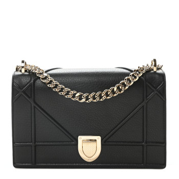 CHRISTIAN DIOR Grained Calfskin Medium Diorama Flap Bag Black
