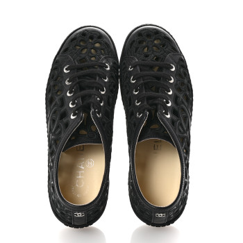 CHANEL Calfskin Hollow Out Flower Sneakers 36 Black