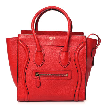 CELINE Drummed Calfskin Micro Luggage Red