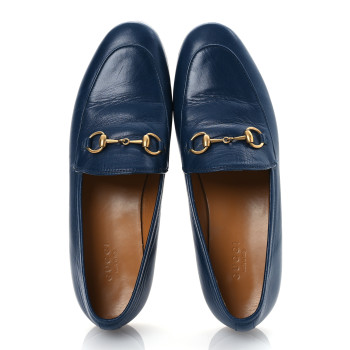 GUCCI Calfskin Womens Jordaan Loafers 37 Blue Agata