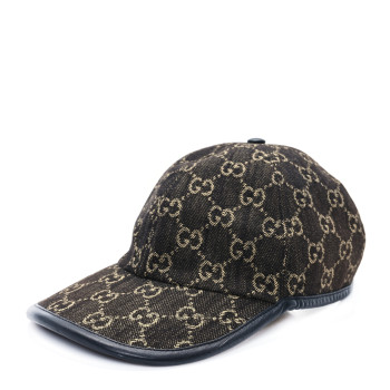GUCCI Denim Calfskin GG Monogram Oscar Baseball Hat M Black Ivory