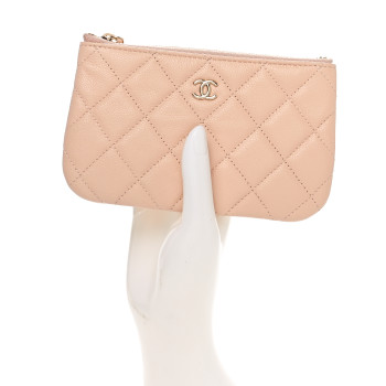 CHANEL Caviar Quilted Small Cosmetic Case Light Beige