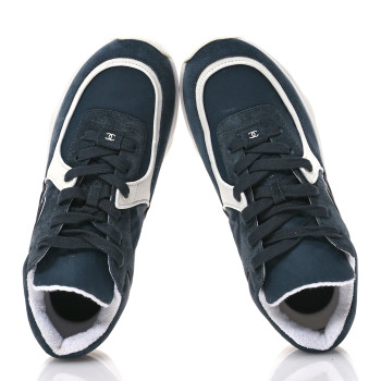 CHANEL Fabric Calfskin Suede CC Womens Sneakers 40 Blue