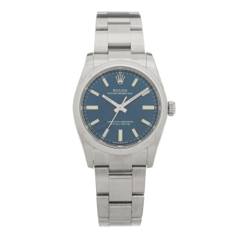 ROLEX Stainless Steel 34mm Oyster Perpetual Watch Bright Blue 124200