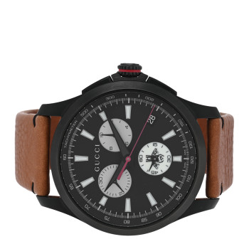 GUCCI PVD Stainless Steel Calfskin 44mm G-Timeless Chronograph Bee Quartz Watch Black