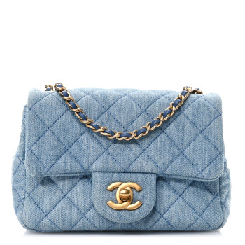 CHANEL Denim Quilted Mini Pearl Crush Flap Blue