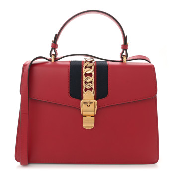 GUCCI Calfskin Medium Sylvie Top Handle Bag Hibiscus Red