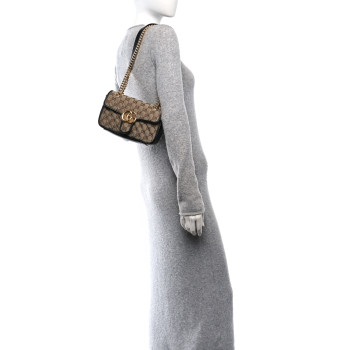 GUCCI Monogram Matelasse Diagonal Mini GG Marmont Shoulder Bag Beige Black