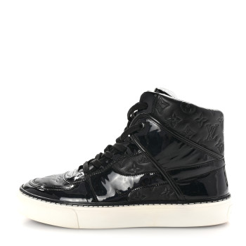 LOUIS VUITTON Patent Calfskin Monogram High Top Sneakers 36 Black