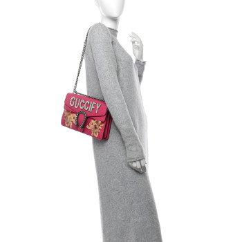 GUCCI Pebbled Calfskin Embellished Guccify Small Dionysus Shoulder Bag Rosa