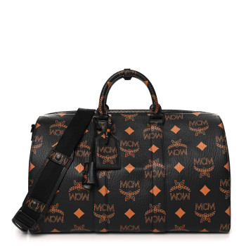 MCM Visetos Medium Travel Weekend Duffle Bag Black Orange