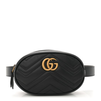 GUCCI Calfskin Matelasse GG Marmont Belt Bag 85 34 Black