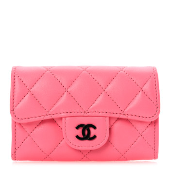CHANEL Lambskin Quilted Flap Card Holder Wallet Pink