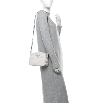 PRADA Soft Calfskin Diagramme Crossbody Bag White