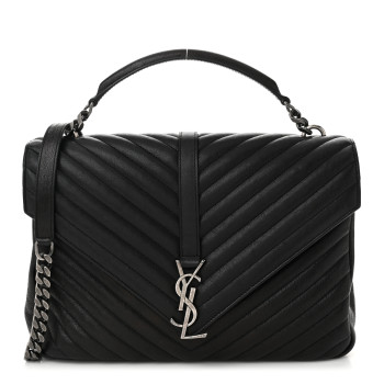 SAINT LAURENT Sheepskin Matelasse Chevron Monogram Large College Satchel Black
