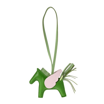 HERMES Milo Lambskin Grigri Rodeo Pegase Horse Bag Charm PM Vert Yucca Vert Criquet Mauve Pale