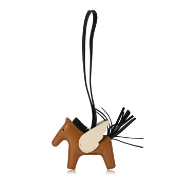HERMES Milo Lambskin Grigri Rodeo Pegase Horse Bag Charm PM Sesame Black Nata