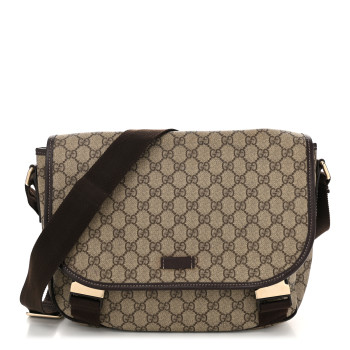GUCCI GG Plus Monogram Medium Double Buckle Flap Messenger Bag Beige Dark Brown