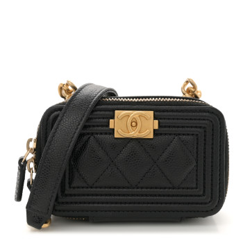 CHANEL Caviar Quilted Mini Boy Clutch With Chain Black