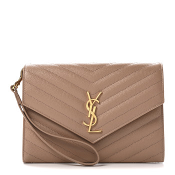 SAINT LAURENT Grain De Poudre Matelasse Chevron Monogram Envelope Clutch Vintage Peach