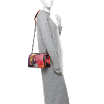 CHANEL Printed Lambskin Quilted Medium Flower Power Boy Flap