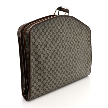 GUCCI GG Supreme Monogram Azalea Calfskin Retro Interlocking G Garment Bag Beige Ebony Brown Sugar