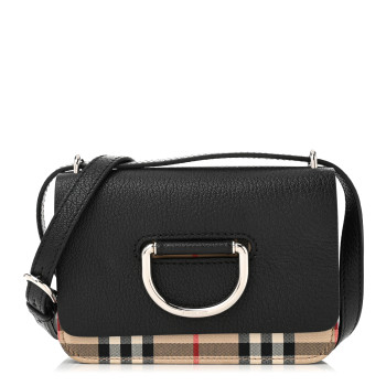 BURBERRY Goatskin Vintage Check Mini D-Ring Bag Black