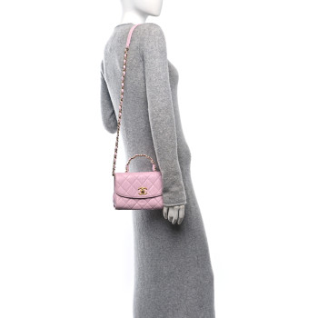 CHANEL Crumpled Lambskin Quilted Mini CC Links Top Handle Flap Light Pink