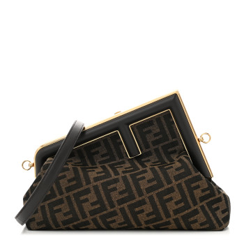 FENDI Shiny Nappa Fabric Jacquard FF 1974 Midi Fendi Tobacco Moro Ebano