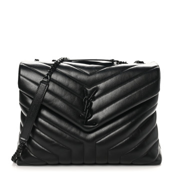 SAINT LAURENT Calfskin Y Quilted Monogram Monochrome Medium Loulou Chain Satchel Black