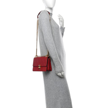 FENDI Vitello Liberty FF 1974 Embossed Small Kan I Shoulder Bag Fragola