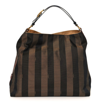 FENDI Pequin Cuoio Vegetale Large Hobo Tobacco Black Cuoio