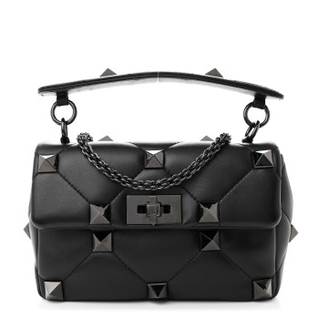 VALENTINO GARAVANI Nappa Monochrome Medium Roman Stud Shoulder Bag Black