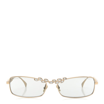 CHANEL Metal Crystal Sparkling Wheat Rectangle Sunglasses 71584 Gold
