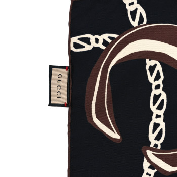 GUCCI Silk Twill Bag Print Square Scarf Navy Light Brown