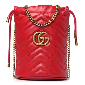 GUCCI Calfskin Matelasse Mini GG Marmont 2.0 Bucket Bag Hibiscus Red