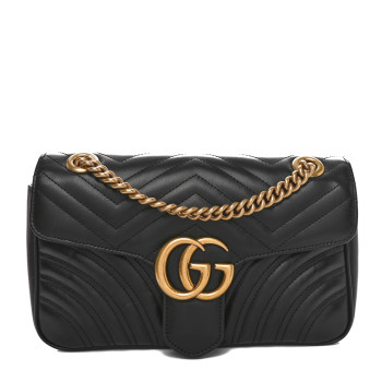 GUCCI Calfskin Matelasse Small GG Marmont Shoulder Bag Black