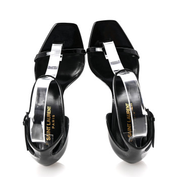 SAINT LAURENT Patent Calfskin Opyum 110 Sandals 38.5 Black