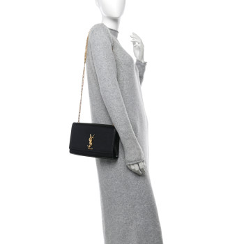 SAINT LAURENT Grain De Poudre Medium Classic Monogram Kate Satchel Black
