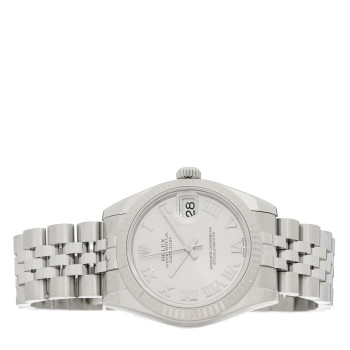 ROLEX Stainless Steel 18K White Gold 31mm Oyster Perpetual Datejust Watch Silver Roman 178274
