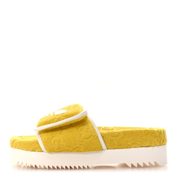 GUCCI X ADIDAS Terry Cloth Trefoil GG Monogram Womens Platform Sandals 38 Smile Yellow Off White