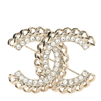 CHANEL Lambskin Crystal Vintage Allure CC Chain Brooch Black Gold