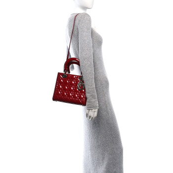 CHRISTIAN DIOR Patent Cannage Medium Lady Dior Red