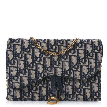 CHRISTIAN DIOR Oblique Saddle Chain Pouch Blue